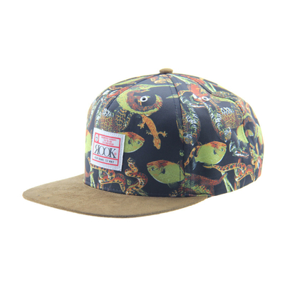 Προσαρμοσμένη εκτύπωση κατασκήνωση Snapback 5 Πίνακα Καπάκι με Suede Visor / δερμάτινο ιμάντα