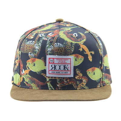Προσαρμοσμένη εκτύπωση κατασκήνωση Snapback 5 Πίνακα Καπάκι με Suede Visor / δερμάτινο ιμάντα