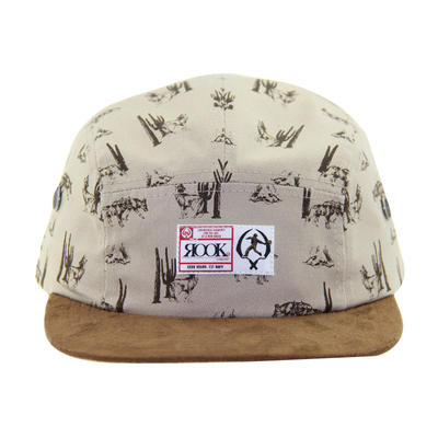 Καπέλα κατασκήνωσης Suede Peak 5 Panel με στέμμα εκτύπωσης υπολίμασης και δερμάτινο λουρί