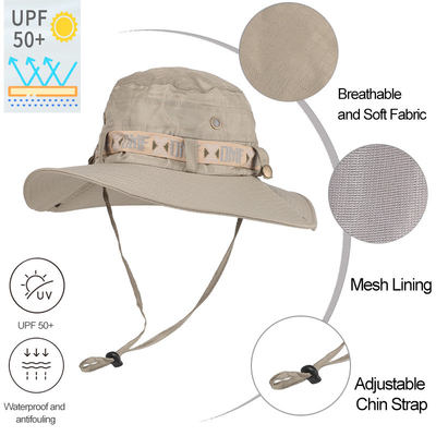 Αναπνεύσιμο πεζοπορίας ήλιων λογότυπο Upf 50 συνήθειας χείλων καπέλων ευρύ σαφής κάδος αλιείας